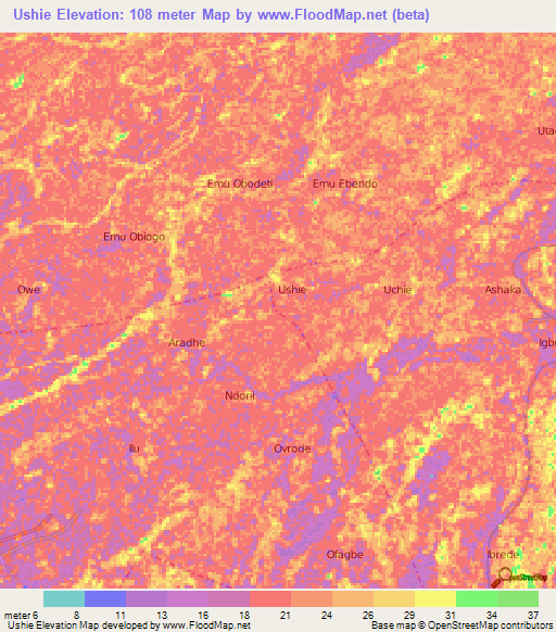 Ushie,Nigeria Elevation Map