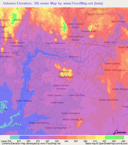 Ushema,Nigeria Elevation Map