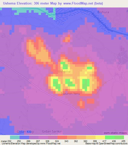 Ushema,Nigeria Elevation Map