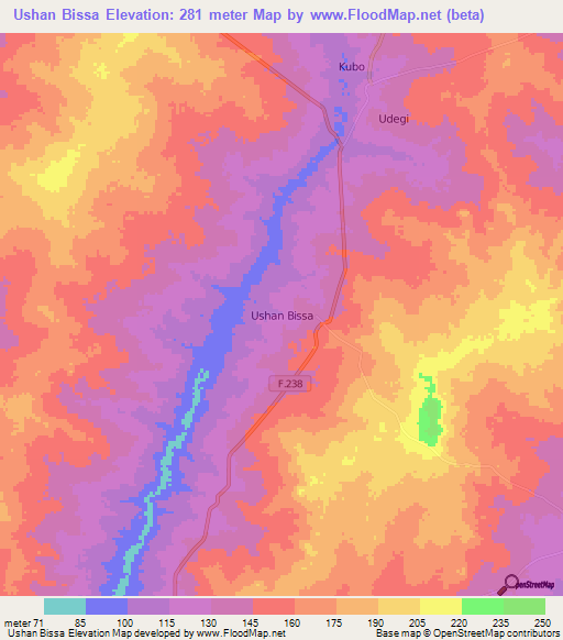 Ushan Bissa,Nigeria Elevation Map