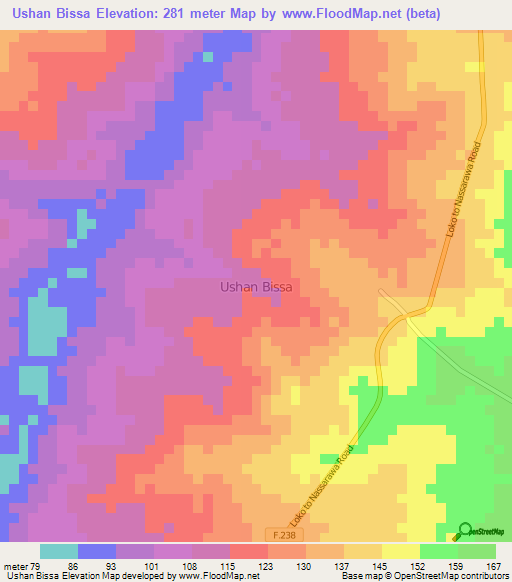 Ushan Bissa,Nigeria Elevation Map