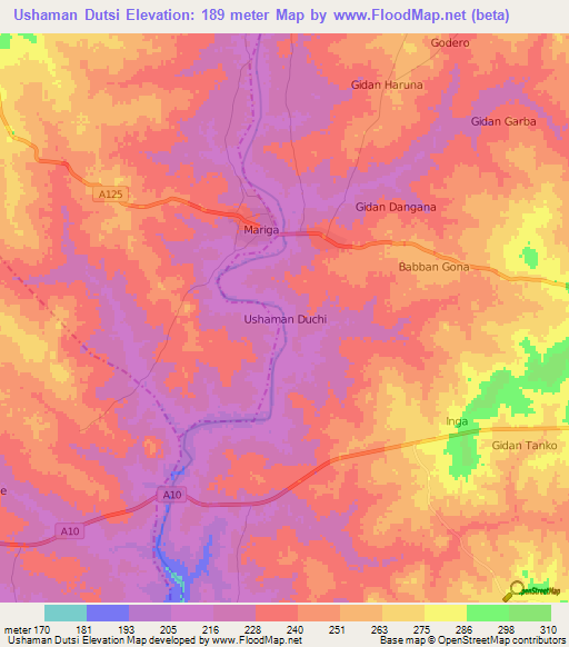 Ushaman Dutsi,Nigeria Elevation Map