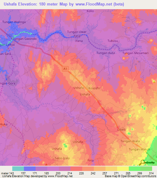 Ushafa,Nigeria Elevation Map