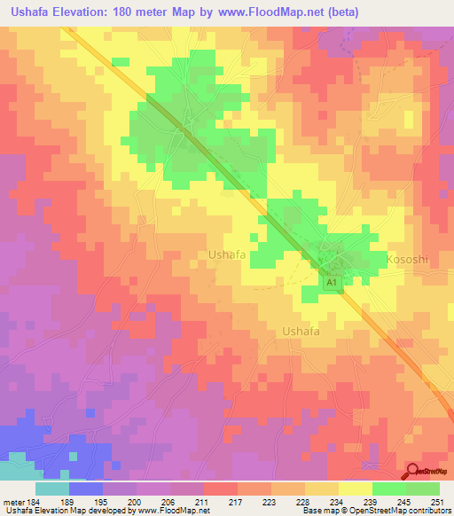 Ushafa,Nigeria Elevation Map