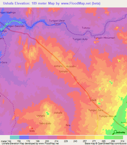 Ushafa,Nigeria Elevation Map