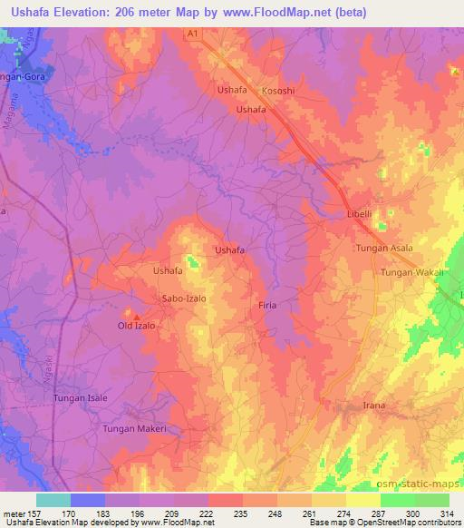 Ushafa,Nigeria Elevation Map