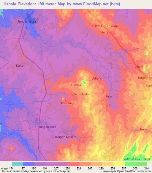 Ushafa,Nigeria Elevation Map