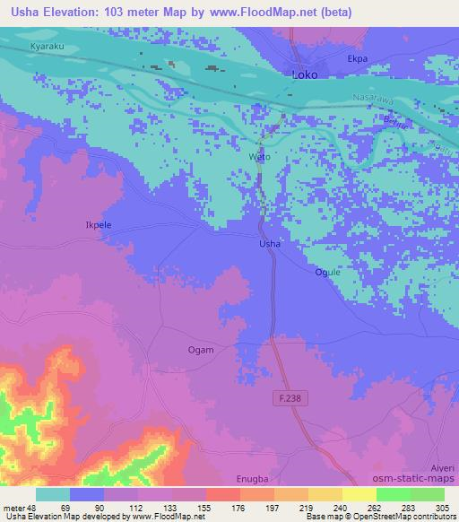 Usha,Nigeria Elevation Map