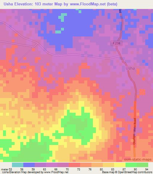 Usha,Nigeria Elevation Map