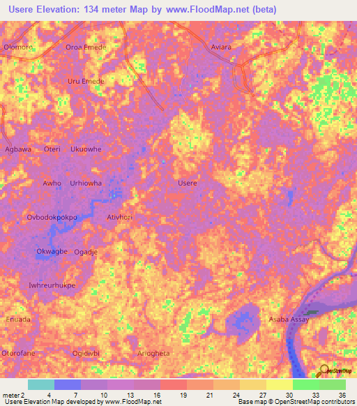 Usere,Nigeria Elevation Map