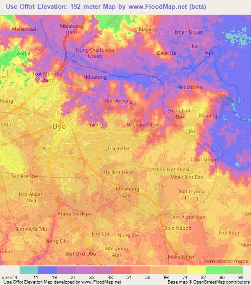 Use Offot,Nigeria Elevation Map