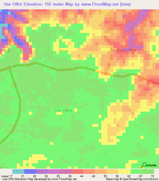 Use Offot,Nigeria Elevation Map