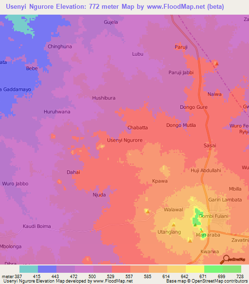 Usenyi Ngurore,Nigeria Elevation Map