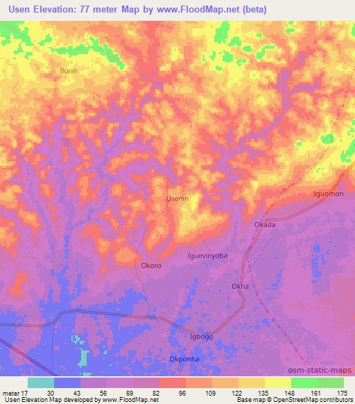 Usen,Nigeria Elevation Map