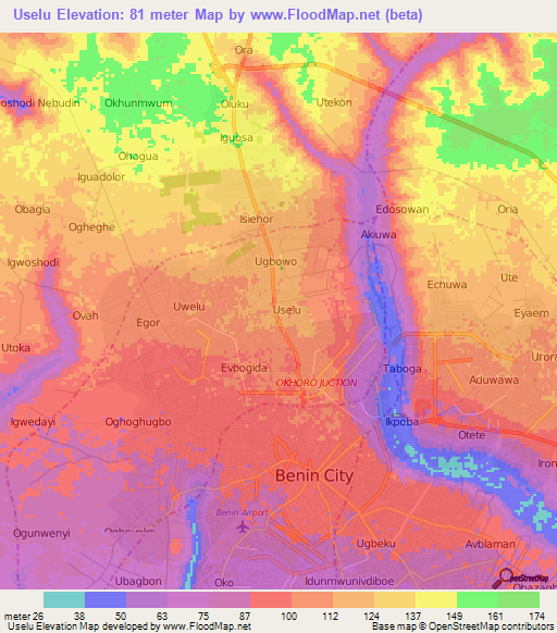 Uselu,Nigeria Elevation Map