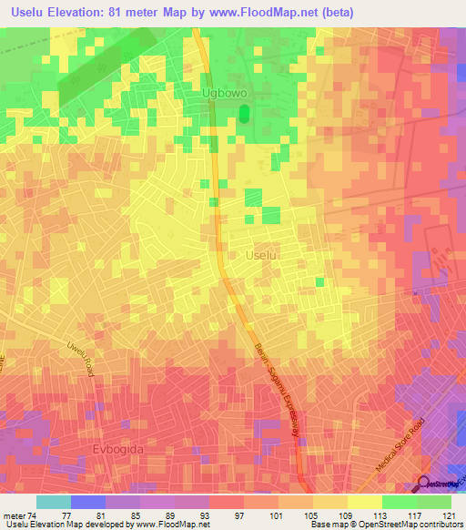 Uselu,Nigeria Elevation Map