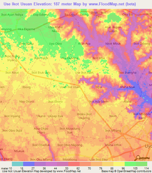 Use Ikot Usuan,Nigeria Elevation Map