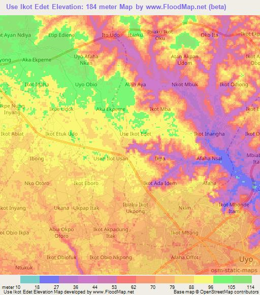 Use Ikot Edet,Nigeria Elevation Map