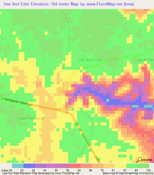 Use Ikot Edet,Nigeria Elevation Map