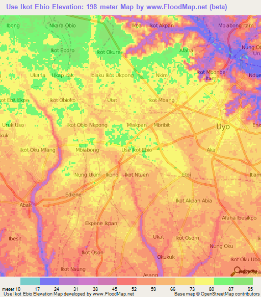 Use Ikot Ebio,Nigeria Elevation Map