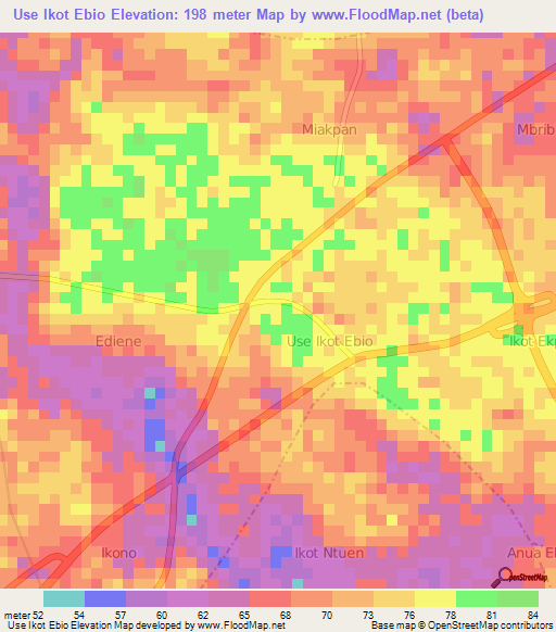 Use Ikot Ebio,Nigeria Elevation Map