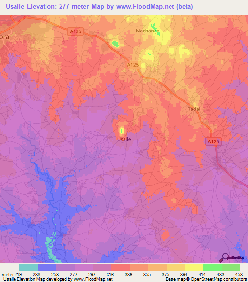 Usalle,Nigeria Elevation Map