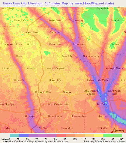 Usaka-Umu-Ofo,Nigeria Elevation Map