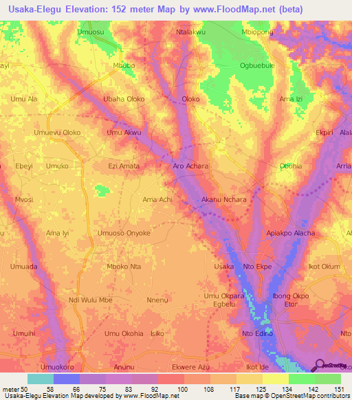 Usaka-Elegu,Nigeria Elevation Map