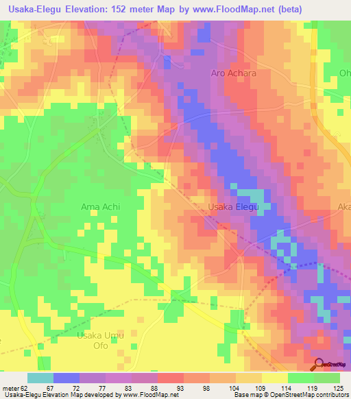 Usaka-Elegu,Nigeria Elevation Map