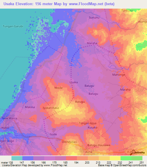 Usaka,Nigeria Elevation Map