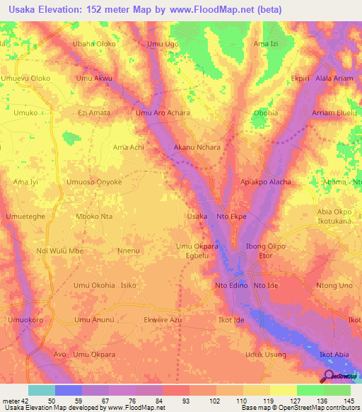 Usaka,Nigeria Elevation Map