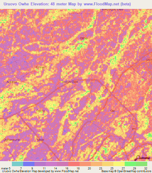 Uruovo Owhe,Nigeria Elevation Map