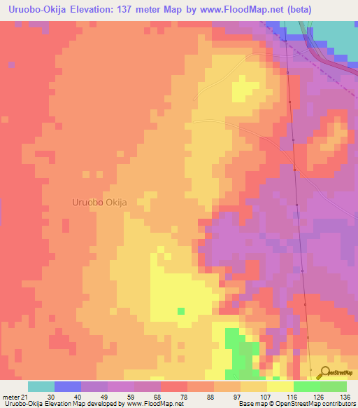 Uruobo-Okija,Nigeria Elevation Map