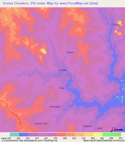 Uruma,Nigeria Elevation Map