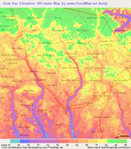 Uruk Uso,Nigeria Elevation Map