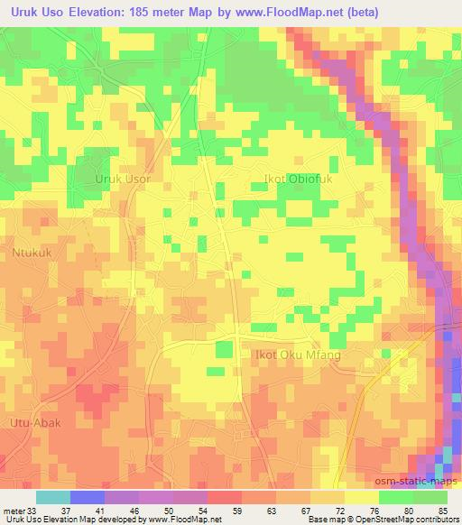 Uruk Uso,Nigeria Elevation Map