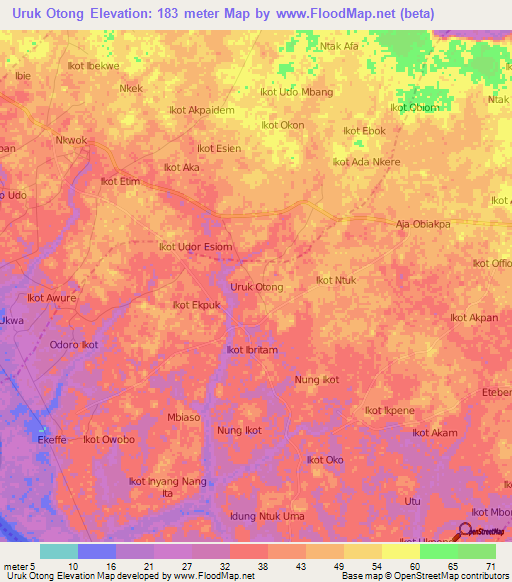 Uruk Otong,Nigeria Elevation Map