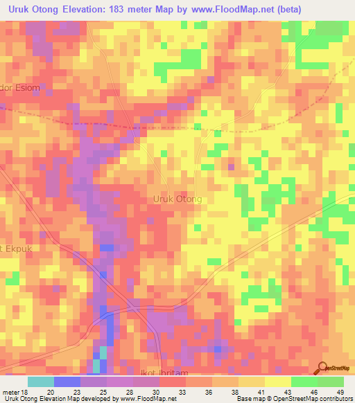 Uruk Otong,Nigeria Elevation Map