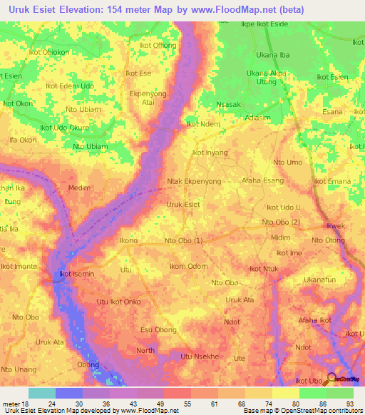 Uruk Esiet,Nigeria Elevation Map