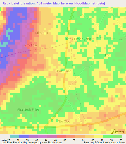 Uruk Esiet,Nigeria Elevation Map