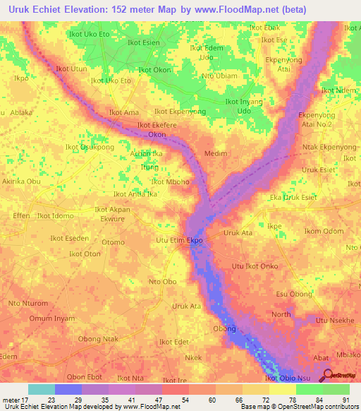 Uruk Echiet,Nigeria Elevation Map