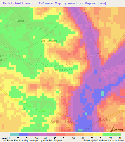 Uruk Echiet,Nigeria Elevation Map