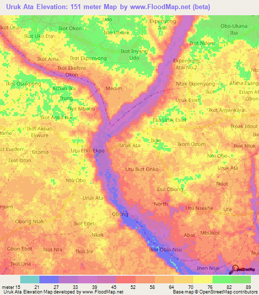 Uruk Ata,Nigeria Elevation Map