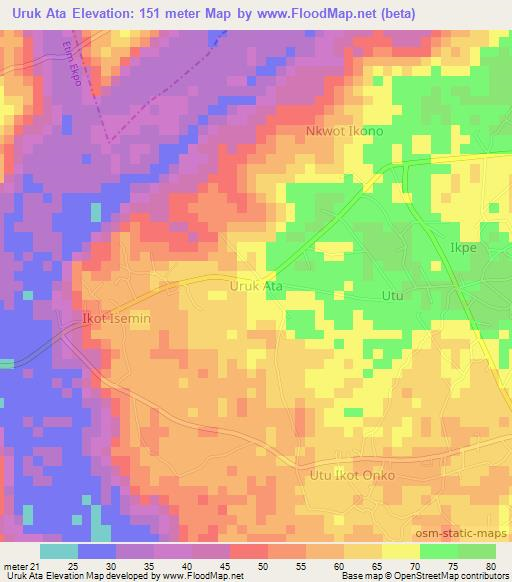 Uruk Ata,Nigeria Elevation Map