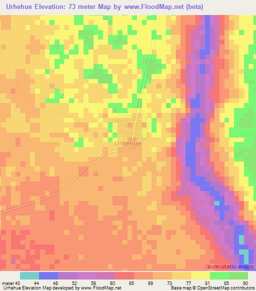 Urhehue,Nigeria Elevation Map