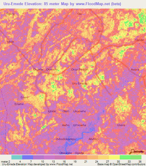 Uru-Emede,Nigeria Elevation Map