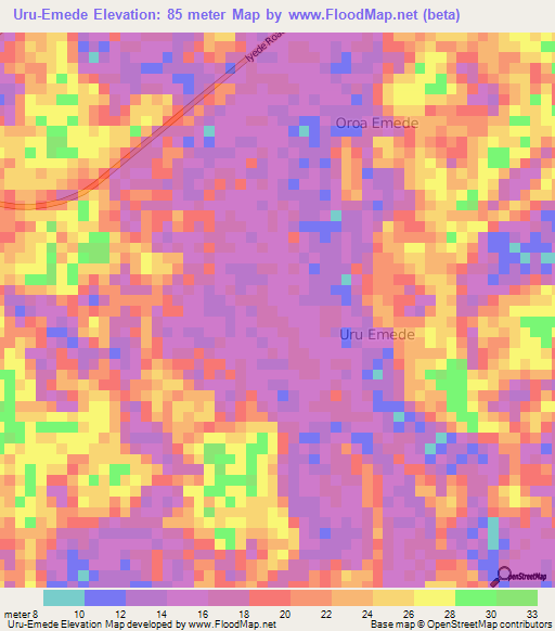 Uru-Emede,Nigeria Elevation Map