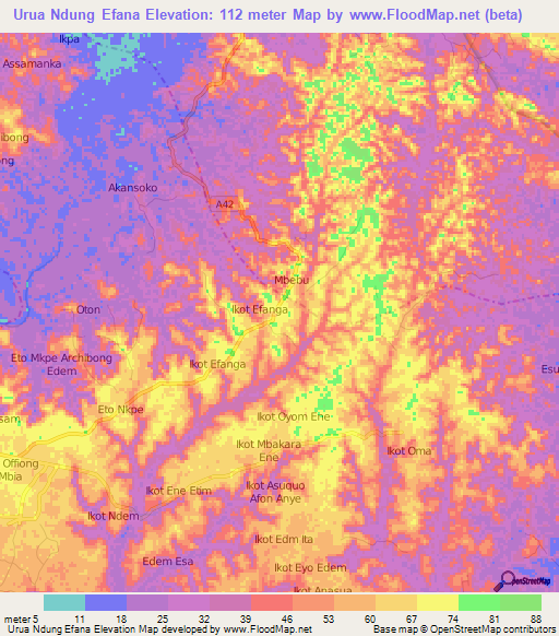 Urua Ndung Efana,Nigeria Elevation Map