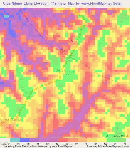 Urua Ndung Efana,Nigeria Elevation Map