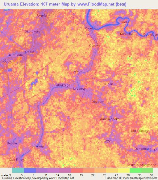 Uruama,Nigeria Elevation Map